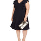 Jessica Howard Women's Solid Cap Sleeve Jewel Neck Knee Length Fit + Flare Dress -Blue Size 18W