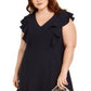 Jessica Howard Women's Solid Cap Sleeve Jewel Neck Knee Length Fit + Flare Dress -Blue Size 18W