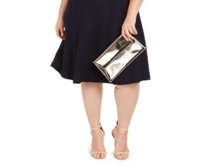 Jessica Howard Women's Solid Cap Sleeve Jewel Neck Knee Length Fit + Flare Dress -Blue Size 18W