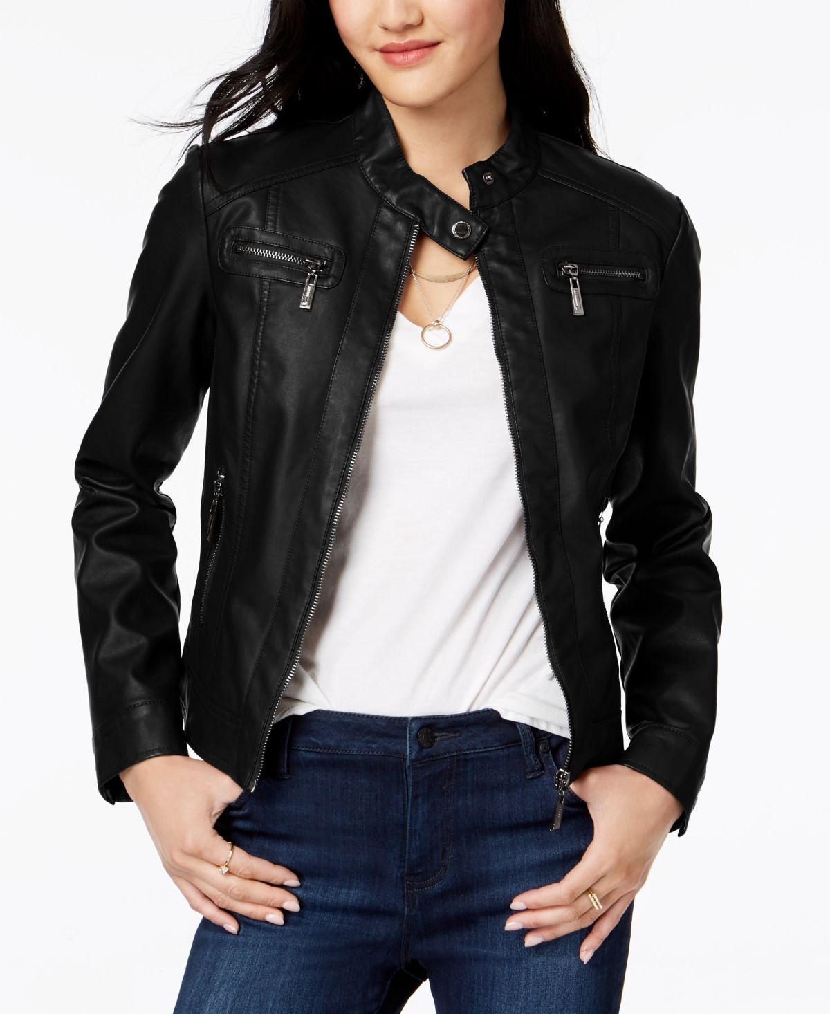 Jou Jou Juniors' Faux-Fur-Lined Moto Jacket Black Size X-Large