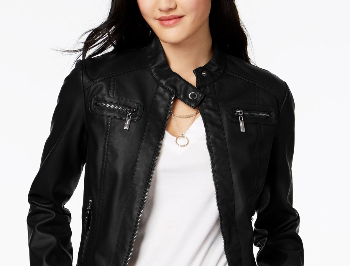 Jou Jou Juniors' Faux-Fur-Lined Moto Jacket Black Size X-Large