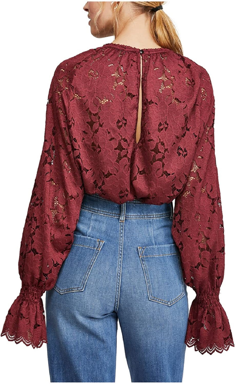 Free People Women's Olivia Lace Tee Red Size Medium