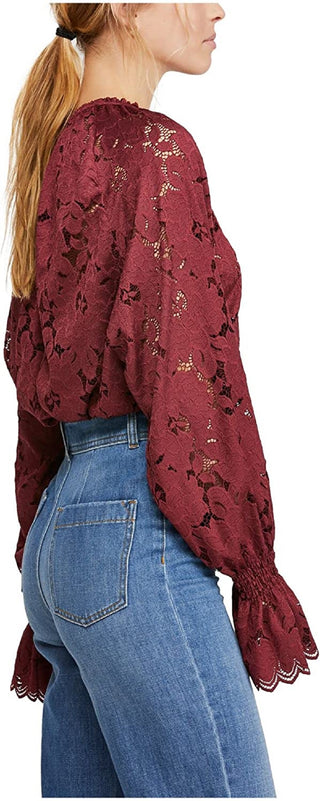Free People Women's Olivia Lace Tee Red Size Medium