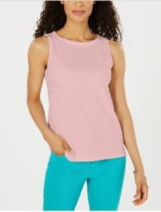 Charter Club Women's Petite Sleeveless Boatneck Top Pink Size SM