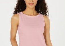 Charter Club Women's Petite Sleeveless Boatneck Top Pink Size SM