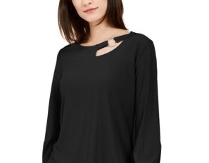 Alfani Women's Petite Cut-Out Blouse Black Size -SM
