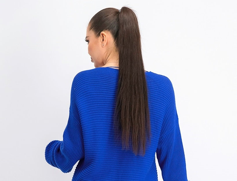 Charter Club Women's Petite Cotton Ribbed Cuffed Sweater Blue  Size SM