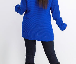 Charter Club Women's Petite Cotton Ribbed Cuffed Sweater Blue  Size SM