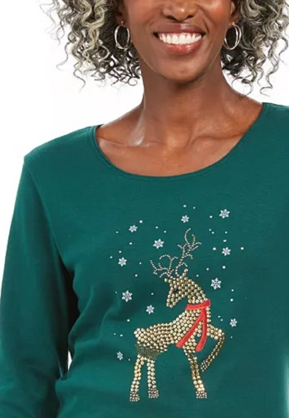 Karen Scott Women's Deer Decor Scoop Neck Top  Green Size PSM