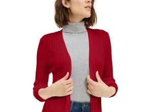 Maison Jules Women's Ribbed Open Cardigan Sweater Red Size XX-Large