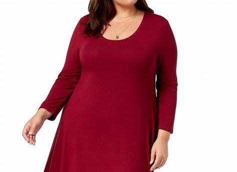 Style & Co Women's Swing Dress Maroon Size Medium