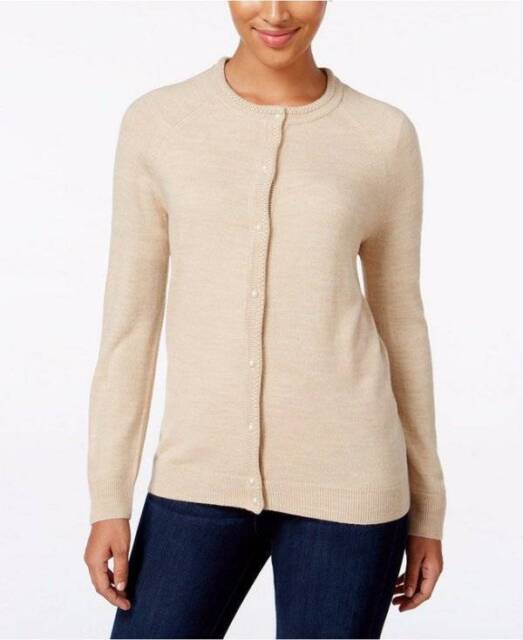 Karen Scott Women's Luxsoft Button Cardigan Beige Size Petite Medium