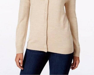 Karen Scott Women's Luxsoft Button Cardigan Beige Size Petite Medium