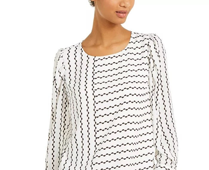 Alfani Women's Printed Puff Sleeve Blouse White Size X-Large