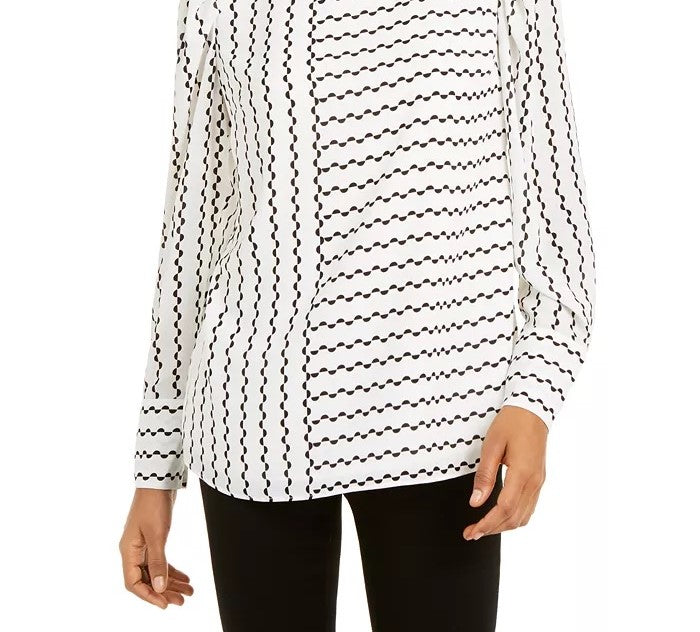 Alfani Women's Printed Puff Sleeve Blouse White Size X-Large