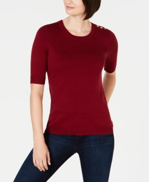 Charter Club Women's Elbow Sleeve Sweater Wine Size Petite L