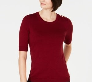 Charter Club Women's Elbow Sleeve Sweater Wine Size Petite L