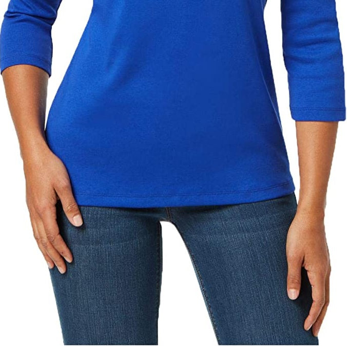 Karen Scott Women's Cotton Henley Shirt Dark Blue Size Petite Small