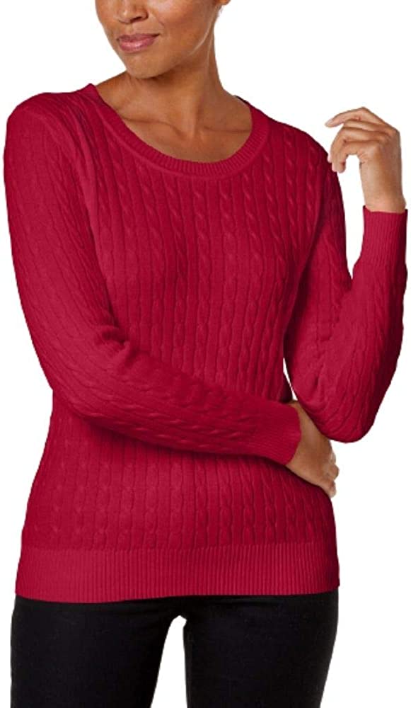 Karen Scott Women's Cotton Cable Knit Sweater Red Size Petite Small