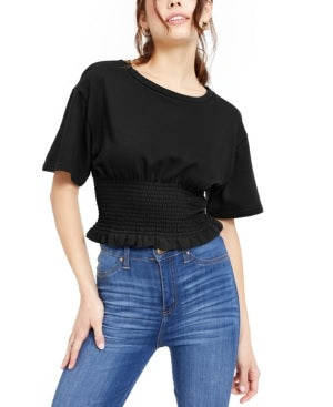 Crave Fame Junior's Smocked Waist Top Black Size X-Large