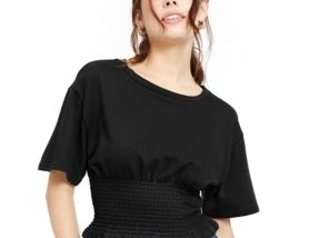 Crave Fame Junior's Smocked Waist Top Black Size X-Large