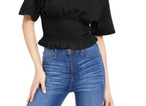 Crave Fame Junior's Smocked Waist Top Black Size X-Large
