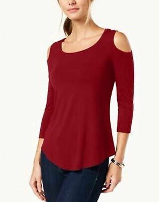 JM Collection Women's Cold Shoulder Top Red Size Petite Medium