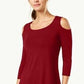JM Collection Women's Cold Shoulder Top Red Size Petite Medium
