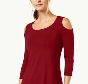 JM Collection Women's Cold Shoulder Top Red Size Petite Medium