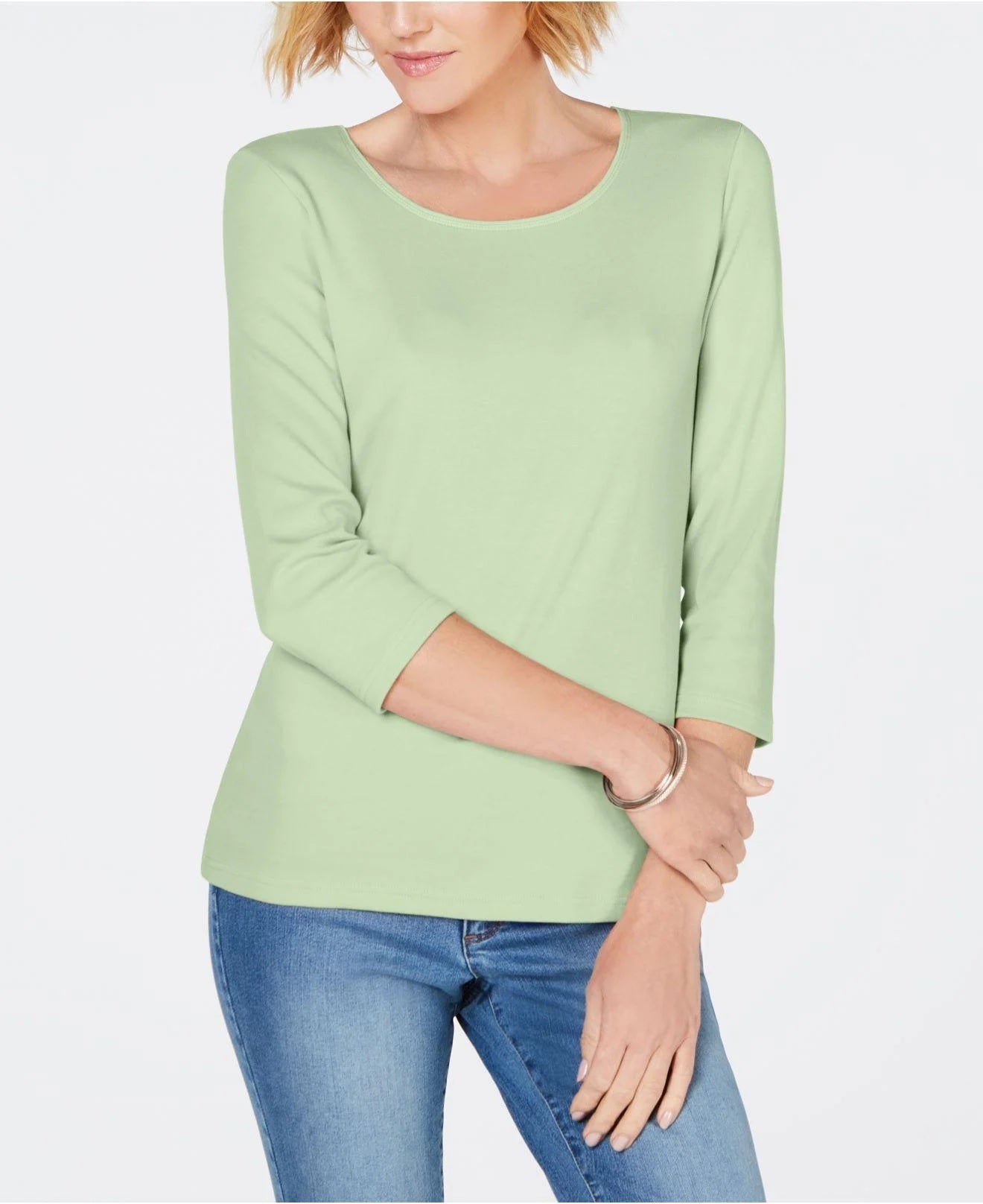 Karen Scott Women's Cotton Scoop Neck Top Green Size Petite Small