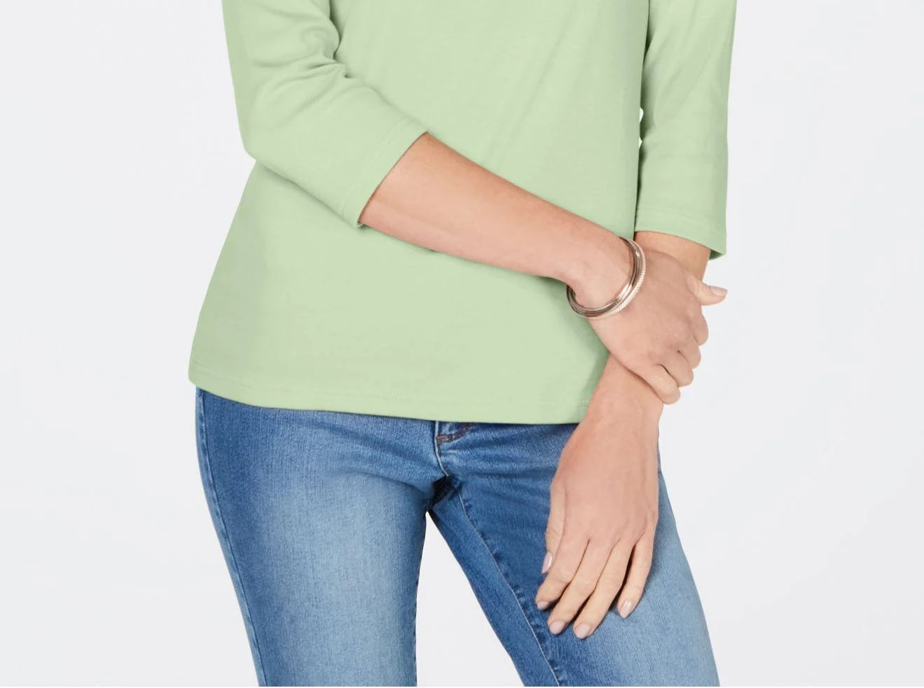 Karen Scott Women's Cotton Scoop Neck Top Green Size Petite Small