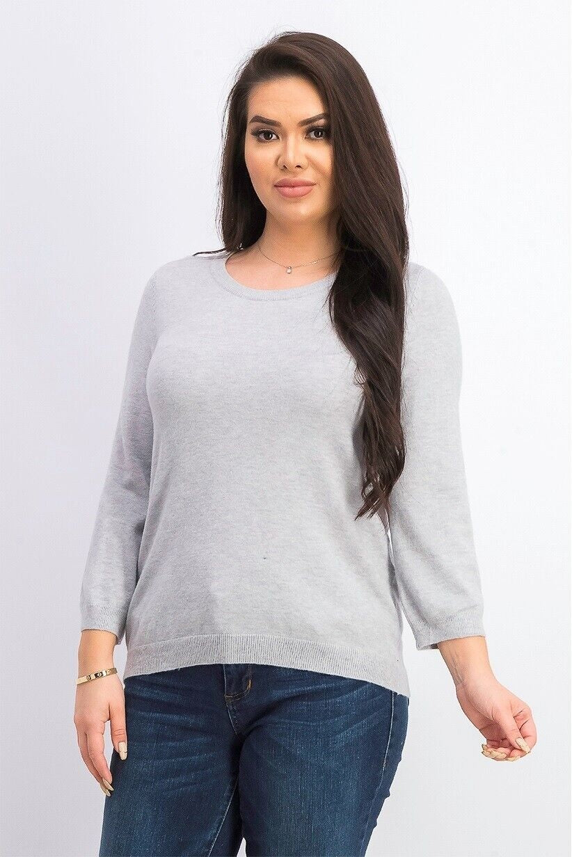 Maison Jules Women's Crewneck 3/4 Sleeve Sweater Gray Size 2XL