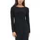 Tommy Hilfiger Women's Zippered Long Sleeve Jewel Neck Below The Knee Evening Dress Black Size 16
