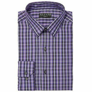 Alfani Men's Gingham Dress Shirt  Purple Size 15-15.5-34/35
