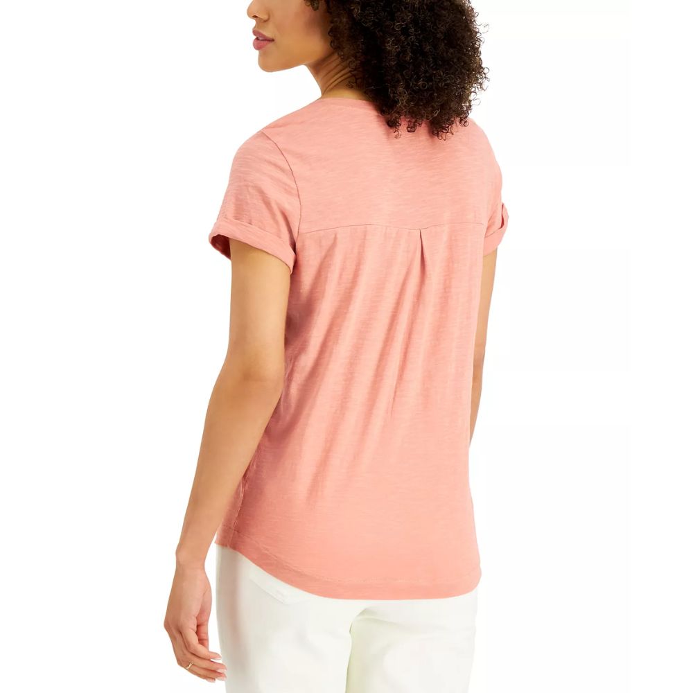Style & Co Women's Burnout V Neck T-Shirt Pink Size Small