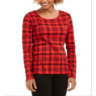 Charter Club Women's Cotton Plaid Top Red Size S