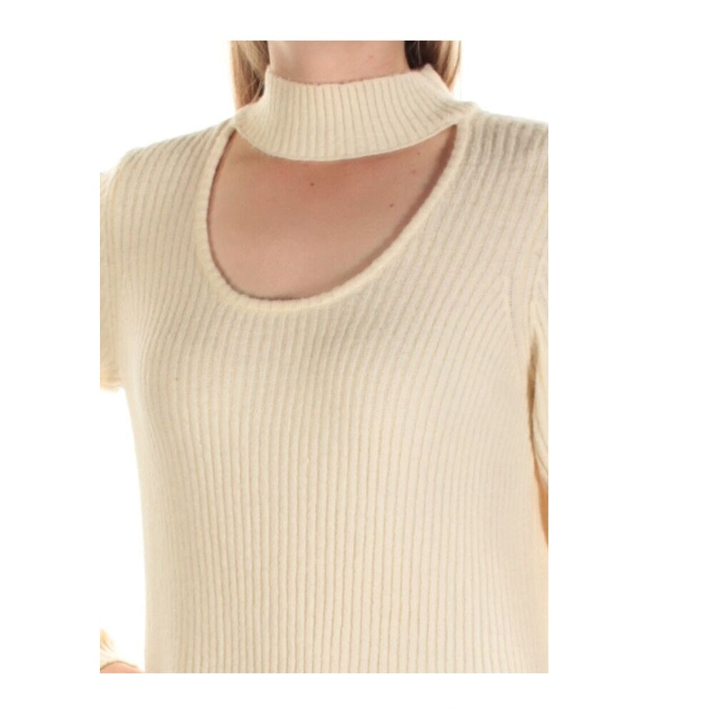 INC International Concepts Women's Waffle Knit Side Zip Tunic Sweater Beige Size Large