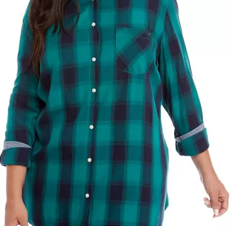 Tommy Hilfiger Women's Plus Size Plaid Shirt Green Size 3X