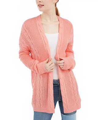 Ultra Flirt Juniors' Cable Knit Open-Front Cardigan Dark Orange Size Extra Large
