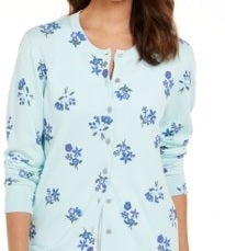 Karen Scott Women's Floral Print Cardigan Blue Size S