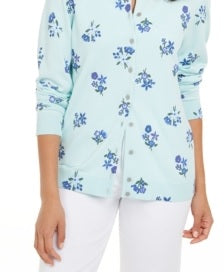 Karen Scott Women's Floral Print Cardigan Blue Size S