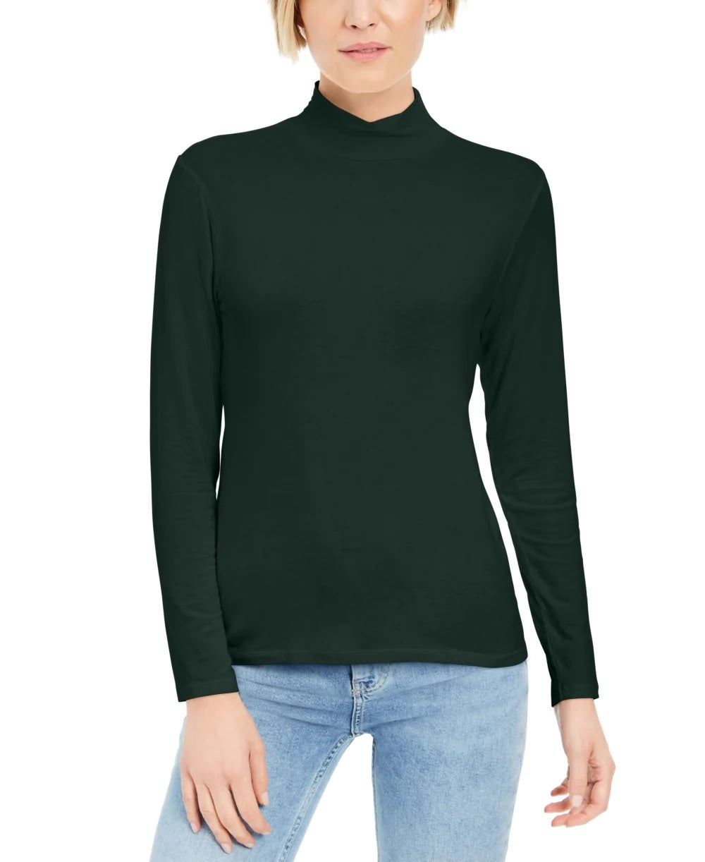 Style & Co Women's Mock Neck Top Green Size Petite L