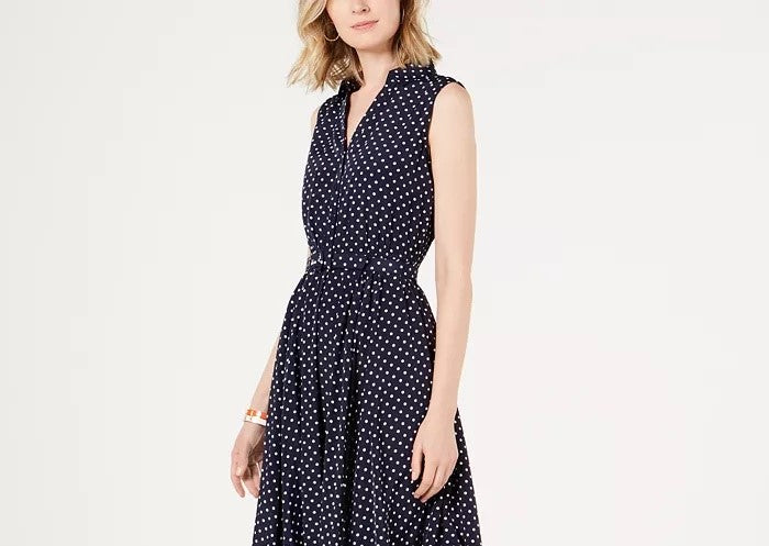 Charter Club Women's Polka Dot Shirtdress  Blue Size 12