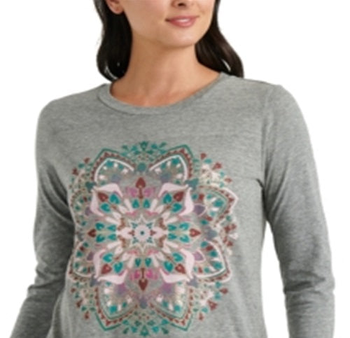 Lucky Brand Women's Mandala 3/4-Sleeve T-Shirt Gray Size XL