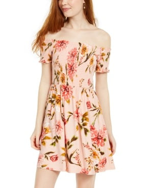 Planet Gold Junior's Off Shoulder Dress Pink Size Large