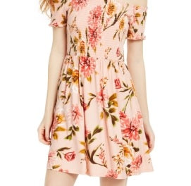 Planet Gold Junior's Off Shoulder Dress Pink Size Large