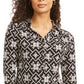 Charter Club Women's 3/4 Sleeve Printed Polo Top Black Size XX-Large