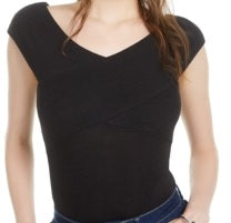 Bar III Women's Ribbed Crossover Bodysuit Black Size X-Small