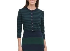 Tommy Hilfiger Women's Button Up Long Sleeve Crew Neck Sweater Green/Navy Size Large