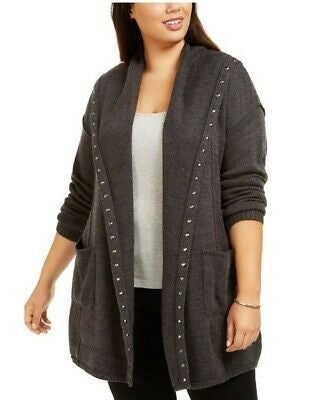 Style & Co Women's Hooded Studded Cardigan Grey Size PP
